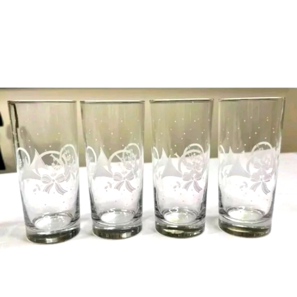 1988 Princess House Crystal Tumbler Glasses Etched French Horn SET 4 - Picture 1 of 4